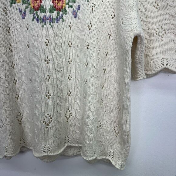 Susan Bristol Vintage Women’s Short Sleeve Multi Floral Cream Crop Knit Sweater - Picture 4 of 9